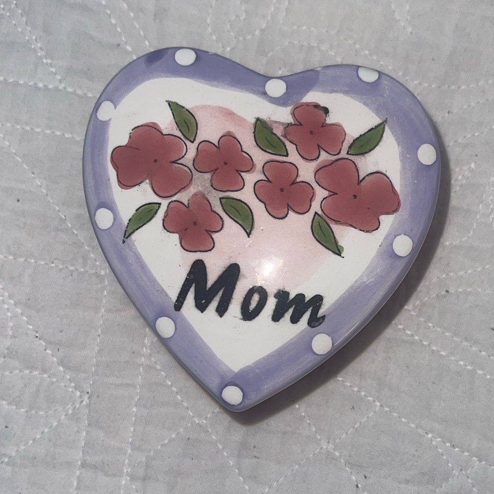 Heart-Shaped Mom Trinket Box Ceramic